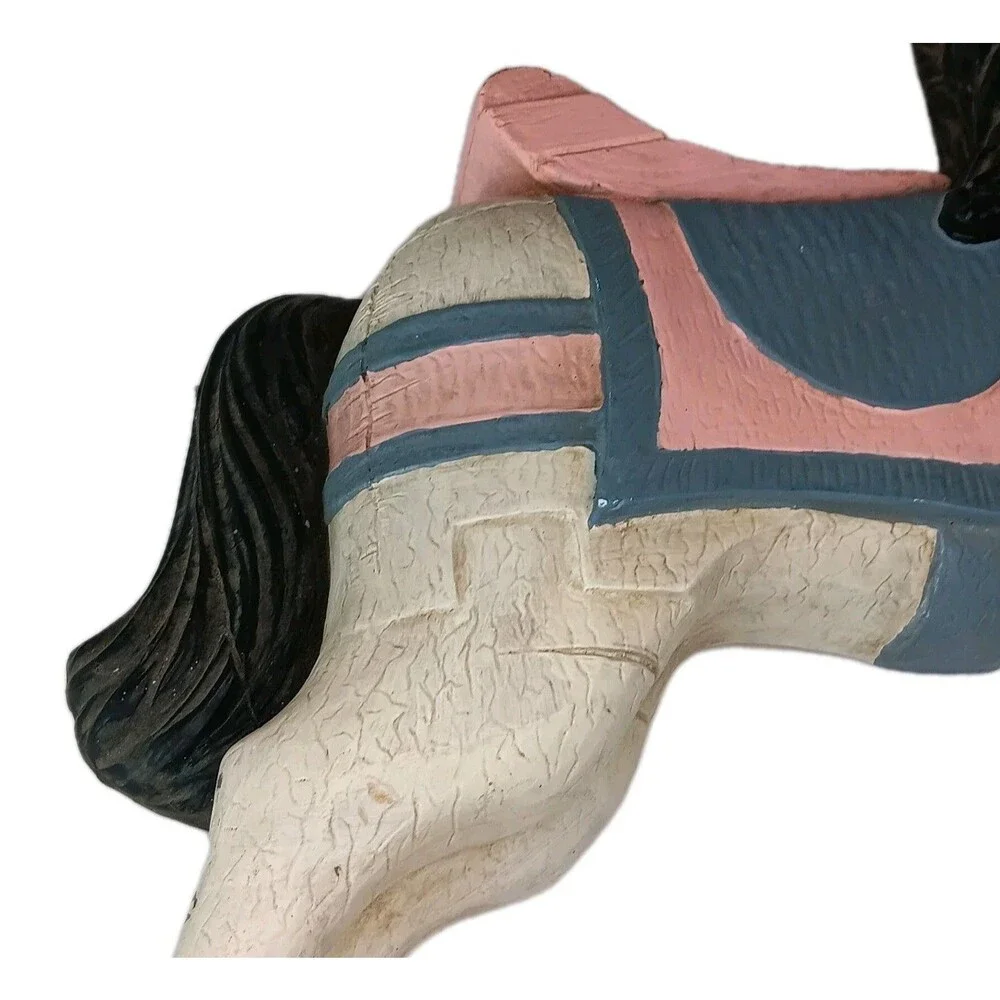 Vintage Yorkraft Carousel Horse Carved Wall Plaque White Pink Blue Black Mane